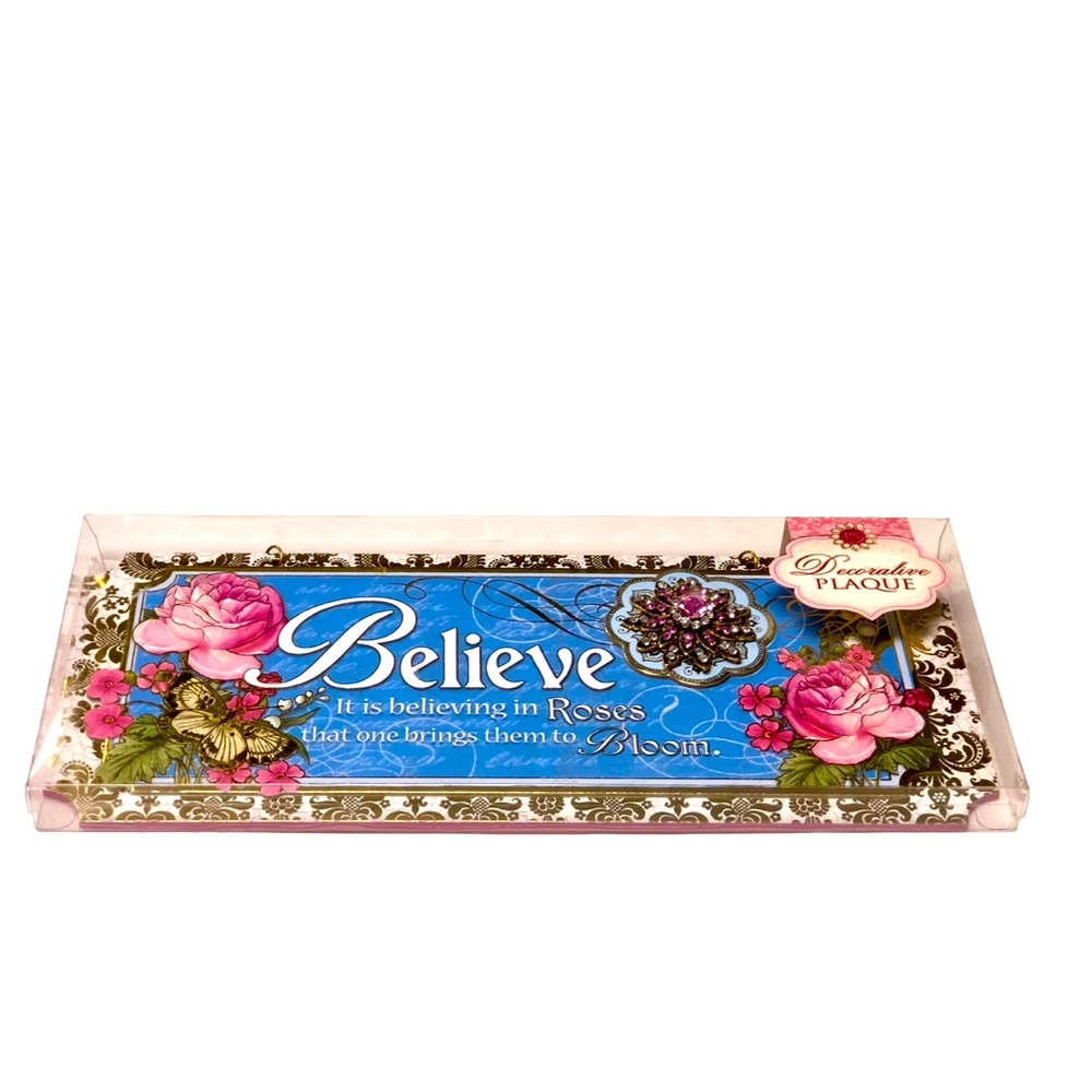 Punch Studio “Believe” Inspirational Roses 3D Brooch Wall Plaque w/Easel (56875)